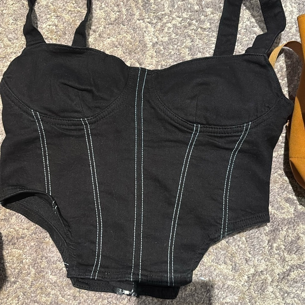 Zara black denim corset zip back in M 2
